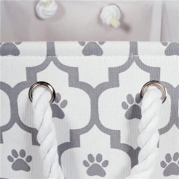 Pet Storage Collection Lattice Paw Print, Small Round, White/Gray - Picture 3 of 7